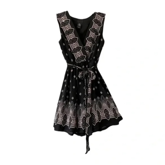 Anna Sui For Target | Black Silk Sleeveless Belted Wrap Mini Dress, Small - Picture 1 of 6